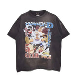 Men Vintage T-Shirts Vintage Washed Old Graffiti Loose Crew Neck Short Sleeves