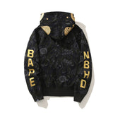 Bathing Ape Hoodie joint golden skull shark head print hooded cardigan zip sweater jacket