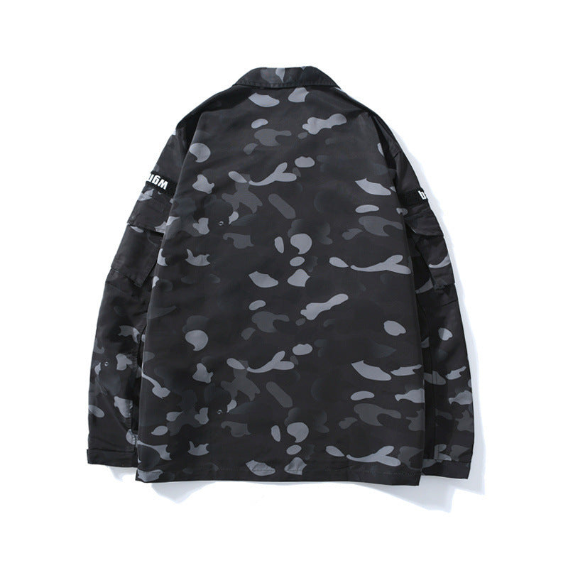 Shark Print Jacket Spring And Autumn Men'S Fashion Fashion Brand Camouflage Workwear Wind Coat Coat