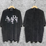 Amiri washed t-shirt metallic luster letter short sleeves