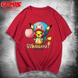 Men and Women Pokemon Pikachu T Shirt Y One Piece Qiao Ba Short Sleeve T-shirt