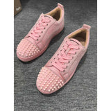 Louboutin-style red bottom shoes are specially designed for pink red bottom shoes couple style low anklecl suede sneakers spikes and rivets trendy shoes