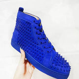 Louboutin-style red bottom shoes wintercl red bottom rivetsexport high-top sneakers tie back round toe cow suede casual shoes