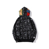 Shark Print Jacket Shark Head Luminous Starry Sky Double Hood Sweater Men And Women Zipper Fleece Padded Coat