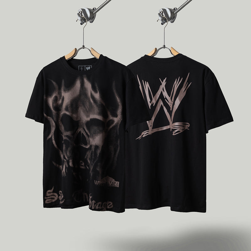 Travis Scott T Shirts x WWE joint model flame skull letter SAGE THE STAGE letter print retro short-sleeved T-shirt