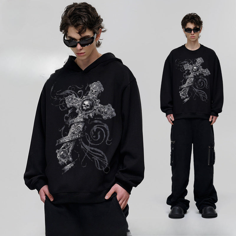 Vintage Hoodie Sacred Mountain Cross American Vintage Hooded Print Crew Neck Sweater
