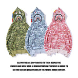 Shark Print Hoodie Color Pink Blue Green Camouflage Printed Hoodie Coat
