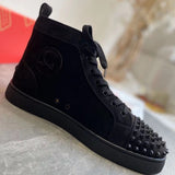 Louboutin-style red bottom shoes wintercl red bottom rivetsexport high-top sneakers tie back round toe cow suede casual shoes