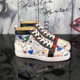 Louboutin-style red bottom shoes wintercl red bottom rivetsexport high-top sneakers tie back round toe cow suede casual shoes