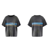 Men Vintage T-Shirts Vintage Washed Old Graffiti Loose Crew Neck Short Sleeves