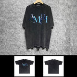 Amiri washed t-shirt cashew flower overlap letter printing short sleeve