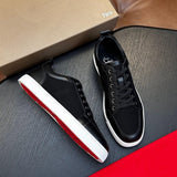 Louboutin-style red bottom shoes men's genuine leather patchwork sneakers cl rivet decoration trendy low-top casual shoes multi-color exporttie back sneakers