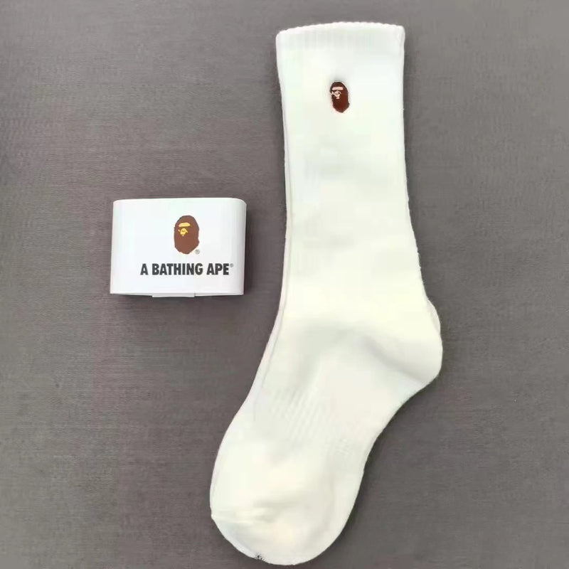 Bape Socks Embroidered Socks Black and White Grey