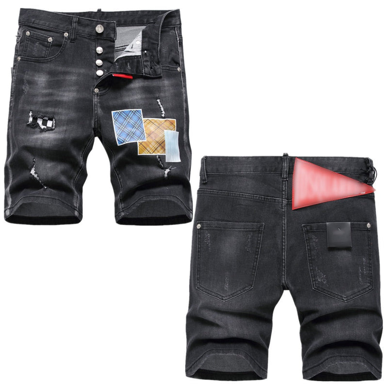 DSQ2 Short Jeans Ripped Patch Slim-fit Stretch Denim Shorts