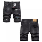 DSQ2 Short Jeans Ripped Patch Slim-fit Stretch Denim Shorts