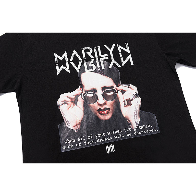 Marilyn Manson T Shirt VTG Portrait Printing Short Sleeve Loose round Neck T-shirt for Men and Women