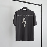 Marilyn Manson T Shirt Vintage Vintage Lightning Print Short Sleeve Loose Casual Men and Women