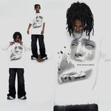 Vintage T-shirts Printed Short Sleeve T-Shirt Cotton White Loose T-Shirt