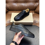 Louboutin-style red bottom shoes, hot-selling genuine leather flat men's sneakers, cl red sole trendy lace-up casual shoes, factory direct