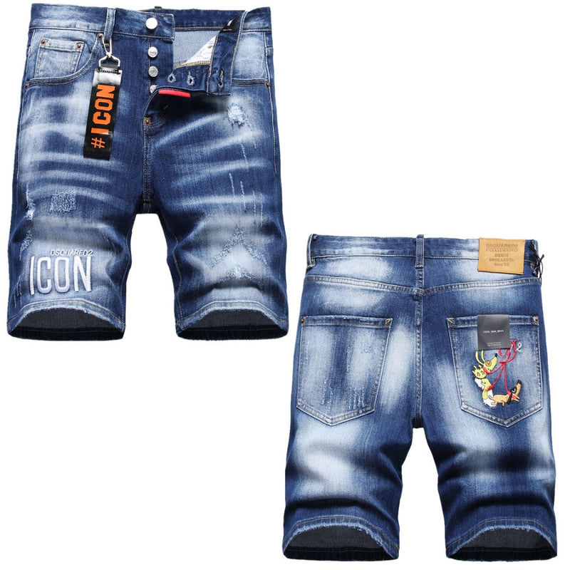 DSQ2 Short Jeans Ripped Patch Slim-fit Stretch Denim Shorts