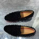 Louboutin-style red bottom shoes cl andgz men's shoes black messy nails low heel red bottom shoes rivet shoes loafers stylish stage shoes anti-wolf