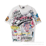 Men Vintage T-Shirts Vintage Washed Old Graffiti Loose Crew Neck Short Sleeves