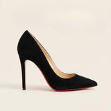 Louboutin-style red bottom shoes export suede cl red bottom high heels women's stiletto pointed toe velvet flats style fashionsexyflats