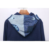 Shark Print Hoodie Autumn Men'S Shark Head Denim Zipper Sweater Coat