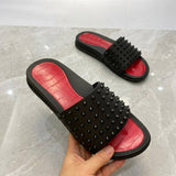 Louboutin-style red bottom shoes exclusively for clin stock red bottom rivets non-slipflats flat heel classic one-word beach sandals outdoor men's shoes
