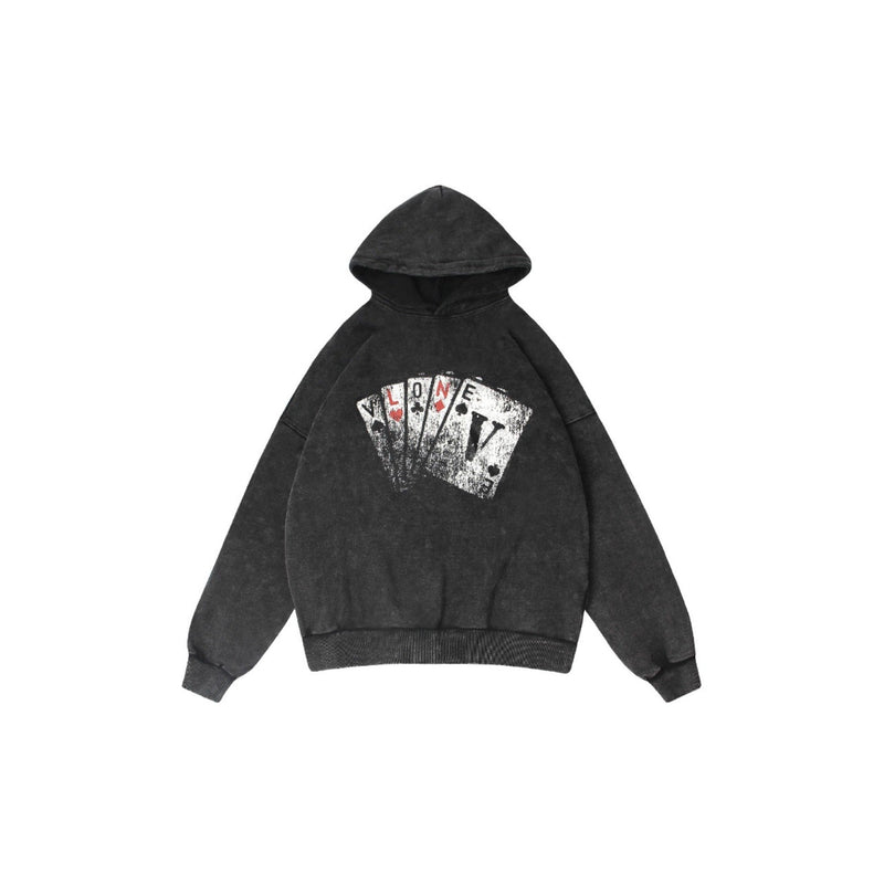 Vlone Hoodie Autumn/Winter Playing Card Prints Washed Loose
