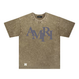 Amiri washed t-shirt all gray letterprinting short sleeves