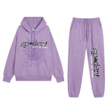 Sp5der Hoodie & Sweatpants 2 Piece Set Spider Web Stereo Printing plus Velvet