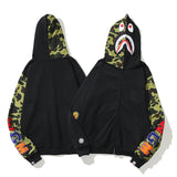 Shark Print Hoodie Spring And Autumn Cardigan Zipper Hooded Casual Plus Size Loose Sweater Coat