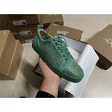 Louboutin-style red bottom shoes european cl style gridsmen's shoes cowhide rivets hot diamond low-top red bottom shoes couple sneakers casualeasiest for match