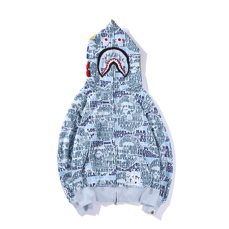 Shark Print Hoodie Color Pink Blue Green Camouflage Printed Hoodie Coat