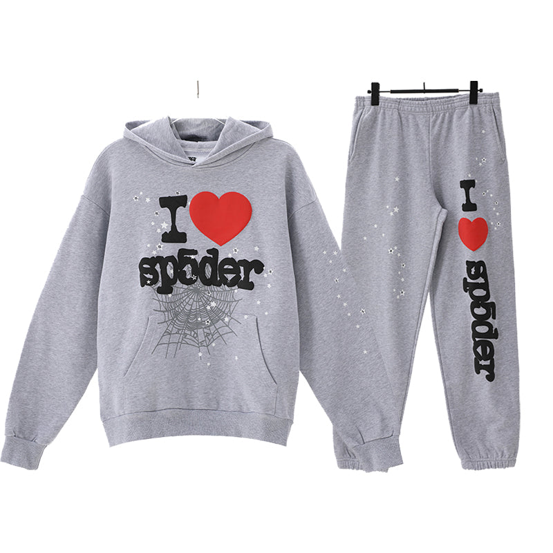 Sp5der Hoodie & Sweatpants 2 Piece Set Cobweb Puff Print Pure Cotton