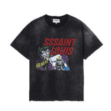 Men Vintage T-Shirts Vintage Washed Old Graffiti Loose Crew Neck Short Sleeves