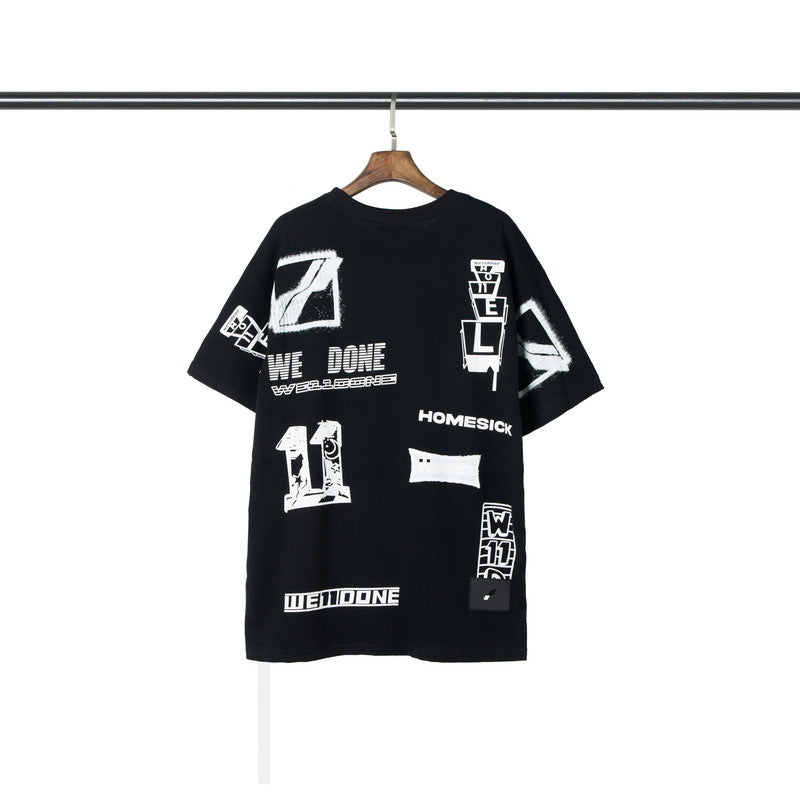 We11 Done T Shirts L Men's and Women's Same Letter Printing Loose Cotton