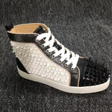 Louboutin-style red bottom shoes european clexport red bottom shoes black velvet studs high-top rivet shoes diamond shoes trendyeasiest for match sneakers