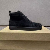 Louboutin-style red bottom shoes european clexport red bottom shoes black velvet studs high-top rivet shoes diamond shoes trendyeasiest for match sneakers