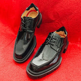 Louboutin-style red bottom shoes wang jiaer cl red bottom shoes men business leather shoes british breathable genuine leather flatsthick sole height-increasing derby shoes