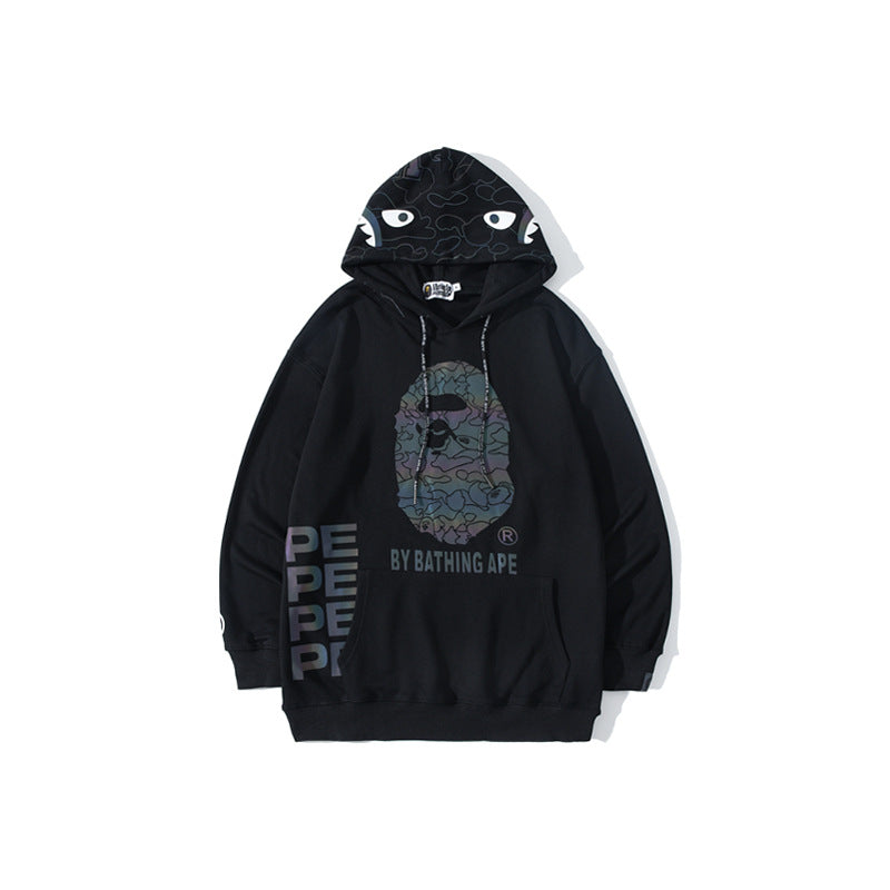 Shark Print Hoodie Reflective Sweater Teen Hooded Coat