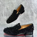 Louboutin-style red bottom shoes cl andgz men's shoes black messy nails low heel red bottom shoes rivet shoes loafers stylish stage shoes anti-wolf