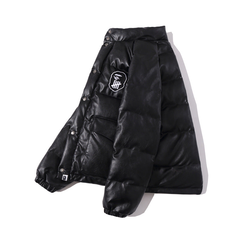 Shark Print Coat Leather Cotton-Padded Coat For Boys And Girls Winter