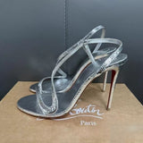 Louboutin-style red bottom shoes cmexport pointed toe cl high heels red super high heel women's stiletto open toe half drag red bottom sandals