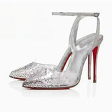 Louboutin-style red bottom shoes european station cl red bottom high heels pointed toe super high heel stiletto spring & fallflats women's shoes flatsexportplus size shoes