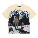 Godspeed T Shirts Astronaut Moon Landing Print Cotton Casual Short Sleeve Men and Women