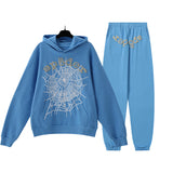 Sp5der Hoodie & Sweatpants 2 Piece Set Cobweb Puff Print Pure Cotton