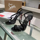 Louboutin-style red bottom shoes exportcl red bottom high-heeled sandals women's patent leather fish mouth snake-shaped round toe one-piece strap super high-heeled sandals-size