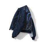 Shark Print Coat Denim Washed Cloth Baseball Cotton Coat Jacket Autumn And Winter Teenagers Men And Women